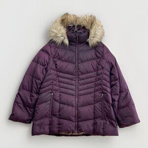 Calvin Klein Down Jacket Puffer Coat Brown w Removable Hood & Fur Trim Sz XL **